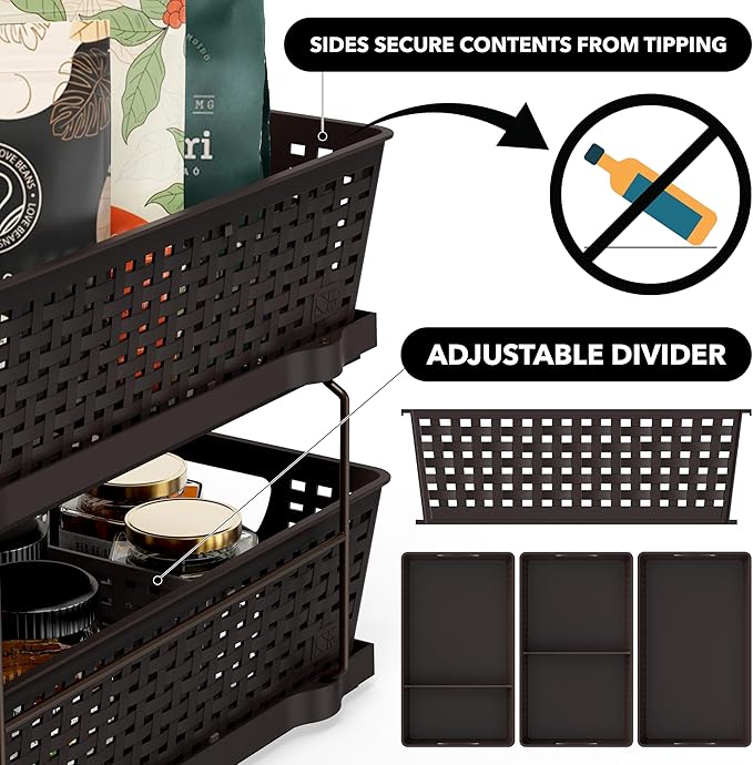 Simple Houseware 2 Tier Bathroom Organizer Tray Pull-Out Sliding Drawer, Under Sink Storage, Brown