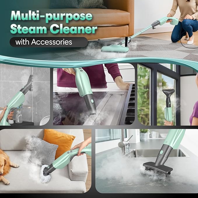 Standable Safe & High Temp Steam Mop Cleaner for Deep Cleaning, Powerful MultiPurpose and Heavy Duty Handheld Steam Cleaner, Detachable Floor Steamer with 18 Accessory for Hardwood Laminate Tile Grout