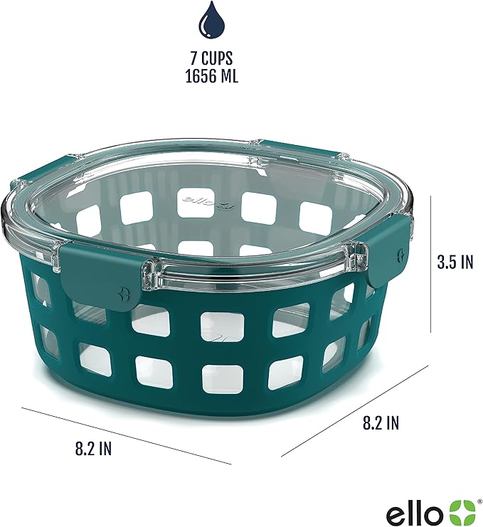 Ello Duraglass Meal Prep Container- Glass Food Storage Container with Silicone Sleeve and Airtight BPA-Free Plastic Lid, Dishwasher, Microwave, and Freezer Safe