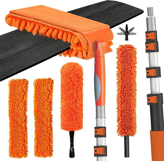 26FT Reach Ceiling Fan Cleaner Duster, Fan Blade Cleaner Kit with 5-20FT Extension Pole, Microfiber Duster & Replaceable Cleaning Cloth for Blades, Ceiling, Furniture