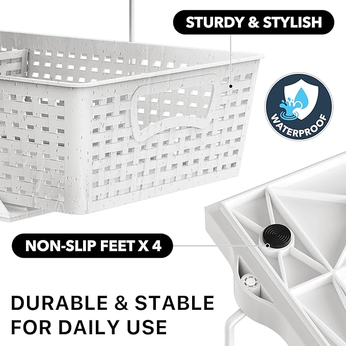Simple Houseware 2 Tier Bathroom Organizer Tray Pull-Out Sliding Drawer, Under Sink Storage, White
