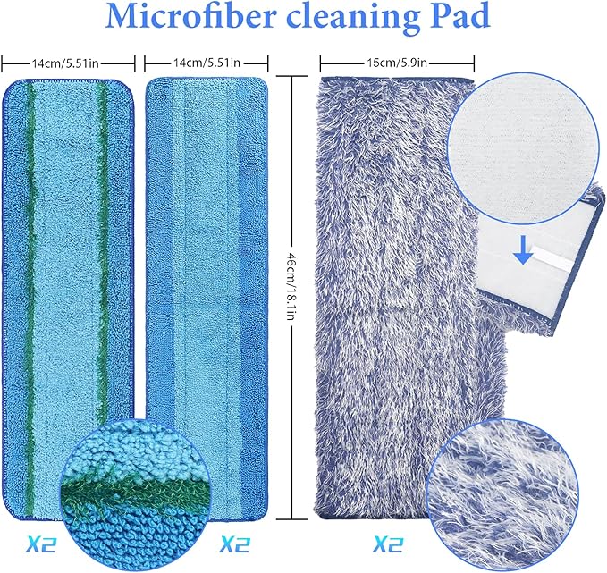 6 Pack Microfiber Cleaning Pad Replacement for Bona Mop, Microfiber Mop Pads for Hardwood Floor Cleaner, 2 Deep Cleaning Pad + 2 Microfiber Cleaning Pad + 2 Dusting Pad Apply for Bona Family of Mops