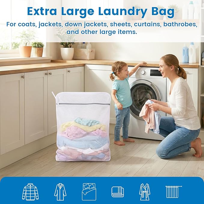 2 XX-Large Durable Honeycomb Mesh Laundry Bags for Delicates with Zipper, 24 x 32 Inches Reusable Laundry Bag Mesh Wash Bags for Washing Machine for Cotton Clothes, Coats, Sweater, Sheet, Shoes