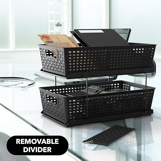 Simple Houseware 2 Tier Bathroom Organizer Tray Pull-Out Sliding Drawer, Under Sink Storage, Black