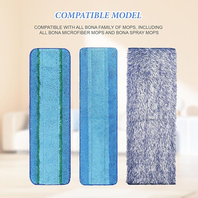 6 Pack Microfiber Cleaning Pad Replacement for Bona Mop, Microfiber Mop Pads for Hardwood Floor Cleaner, 2 Deep Cleaning Pad + 2 Microfiber Cleaning Pad + 2 Dusting Pad Apply for Bona Family of Mops