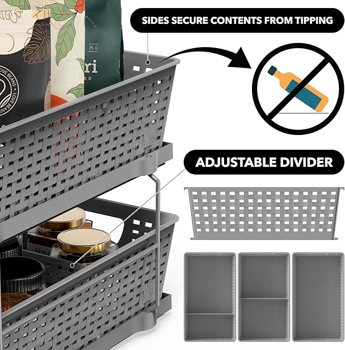 Simple Houseware 2 Tier Bathroom Organizer Tray Pull-Out Sliding Drawer, Under Sink Storage, Gray