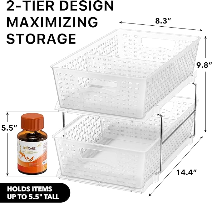 Simple Houseware 2 Tier Bathroom Organizer Tray Pull-Out Sliding Drawer/Under-Sink Storage, Clear