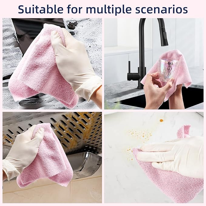 & PLUSH Microfiber Cleaning Cloth Roll - 70 Pack, Tear Away Microfiber Towels, 12" x 12", Reusable, Washable, Streak Free, Ultra Absorbent Dish Rags for Car, Home, Garage or Shop (Grey and Pink)