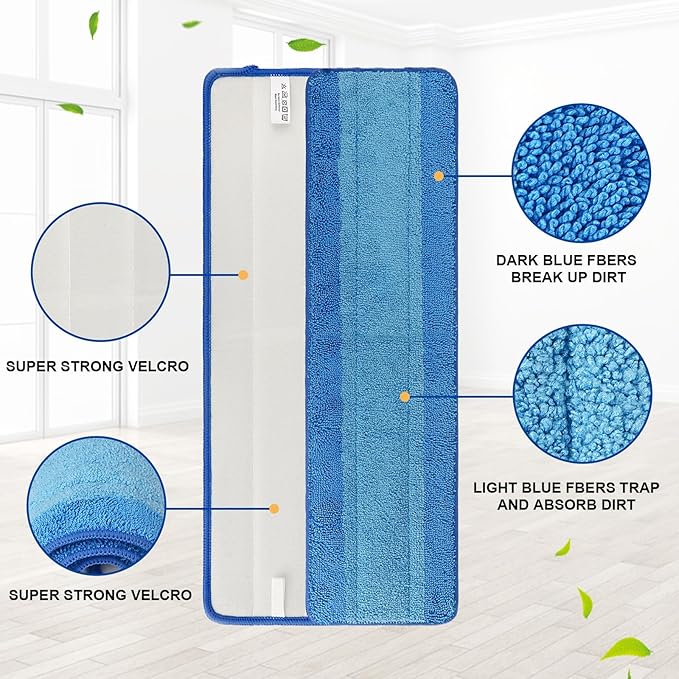 6 Pack Microfiber Cleaning Pad Replacement for Bona Mop, Microfiber Mop Pads for Hardwood Floor Cleaner, 2 Deep Cleaning Pad + 2 Microfiber Cleaning Pad + 2 Dusting Pad Apply for Bona Family of Mops