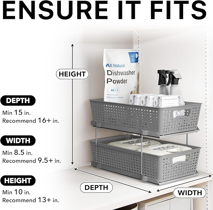 Simple Houseware 2 Tier Bathroom Organizer Tray Pull-Out Sliding Drawer, Under Sink Storage, Gray