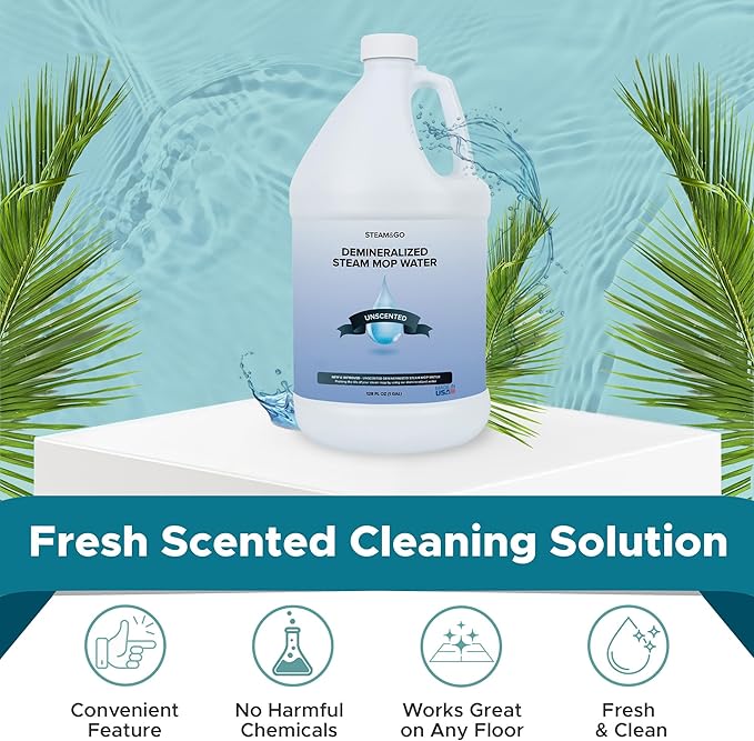 Steam & Go Demineralized Water Cleaning Solution for Floor & Multi-Surface Steam Cleaners - Compatible for All Steam Mops - Unscented, 128 oz