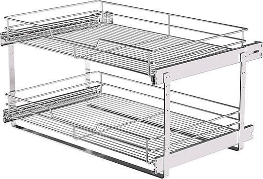 (26" W x 22" D 2-Tier Cabinet Roll Out Shelves | Extra Wide Slide Out Drawers for Kitchen Cabinets, Heavy Duty Pull Out Cabinet Organizer 22 Inch Deep