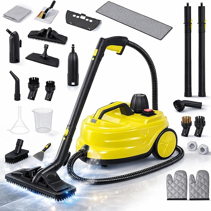 Heavy-Duty Steam Cleaner for Home & Car – Powerful High-Pressure Portable Handheld Steam Cleaner with 27 Accessories for Floors, Tile, Carpet, Grout & Upholstery
