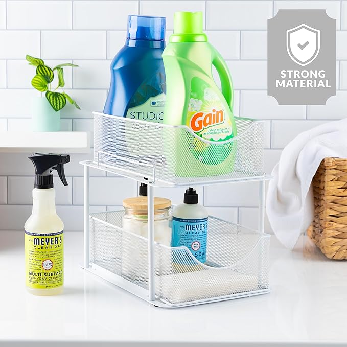 Sorbus 2 Sets of 2 Tier Metal Under Sink Organizer for Bathroom, Kitchen, Strong Steel Mesh Sliding Drawers for Under Sink, Under Cabinet, Closet, Kitchen, Pantry, Bathroom Organizers and Storage