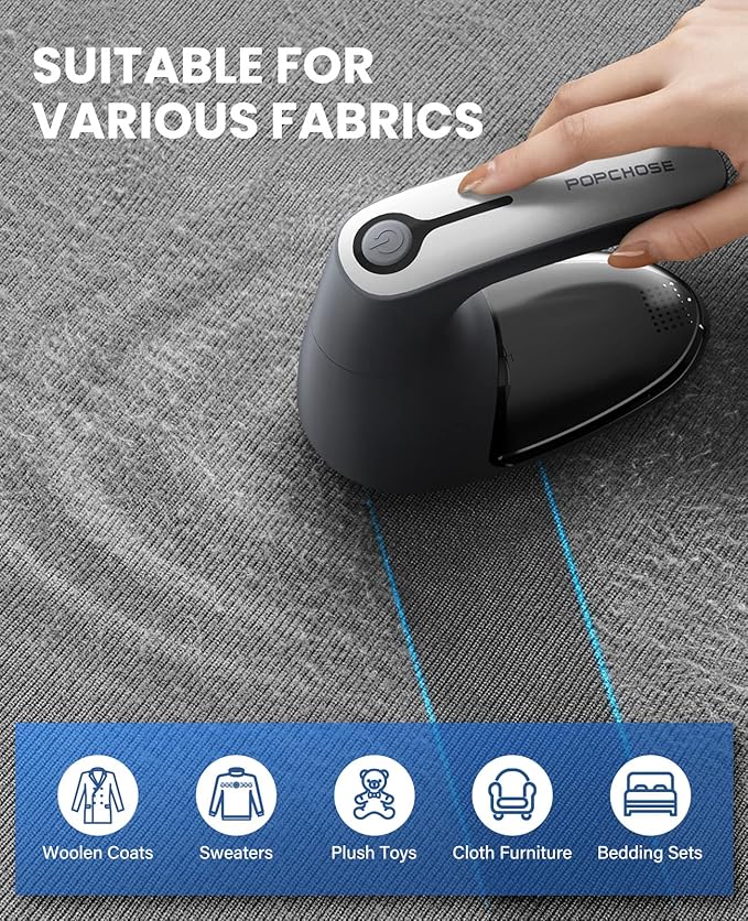 POPCHOSE Fabric Shaver for Clothing, Electric Lint Remover Sweater Shaver to Remove Pilling, Depiller for Clothes, Furniture, Couch, Fuzz with 6-Leaf Blades Extra, Electrostatic Brush