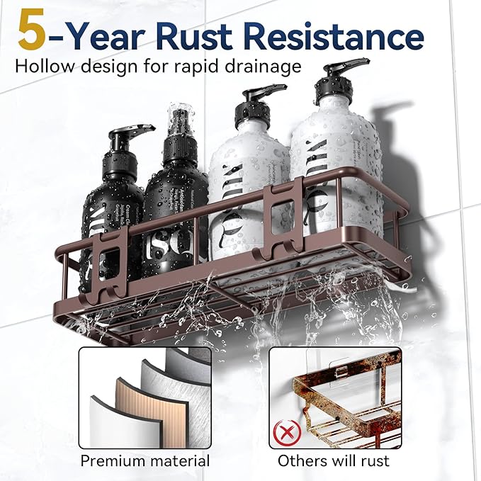 YASONIC Shower Caddy 2 Pack Rustproof Shower Organizer, Large Capacity Shower Shelves for Inside Shower, Bathroom Organizers and Storage with Soap Holder and 12 Hooks, Adhesive Shower Storage Bronze