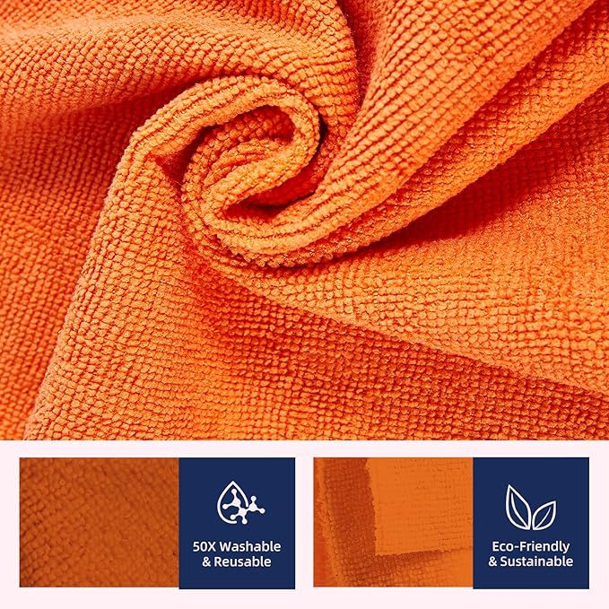 & PLUSH Microfiber Cleaning Cloth Roll - 85 Pack, Tear Away Microfiber Towels, 12" x 12", Reusable, Washable, Streak Free, Ultra Absorbent Dish Rags for Car, Home, Garage or Shop (Orange)