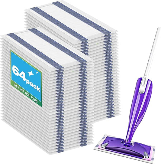 64 Count Disposable for Swiffer Wet Pads Refills, Wet Jet Pads for Hardwood Floor, Vinyl,Tile, Laminate, Compatible with Swiffer WetJet Spray Mop, Dry and Wet Use