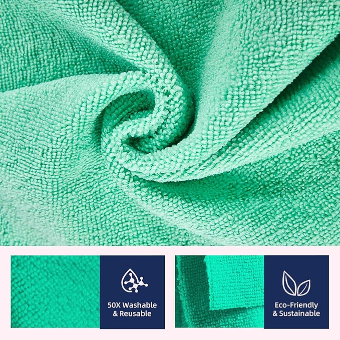 & PLUSH Microfiber Cleaning Cloth Roll - 85 Pack, Tear Away Microfiber Towels, 12" x 12", Reusable, Washable, Streak Free, Ultra Absorbent Dish Rags for Car, Home, Garage or Shop (Green)