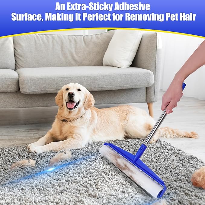 COBETE 13.77" Large Extra Sticky Lint Roller, 69.88" Long Handle Lint Remover with 6 Rollers for Clothes, Cat Dog Pet Hair, Furniture, Couch, Carpet, Floor，Painted Wall Cleaner Mop Dust Cleaning