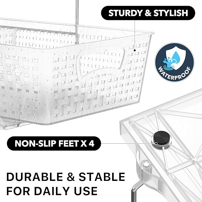 Simple Houseware 2 Tier Bathroom Organizer Tray Pull-Out Sliding Drawer/Under-Sink Storage, Clear