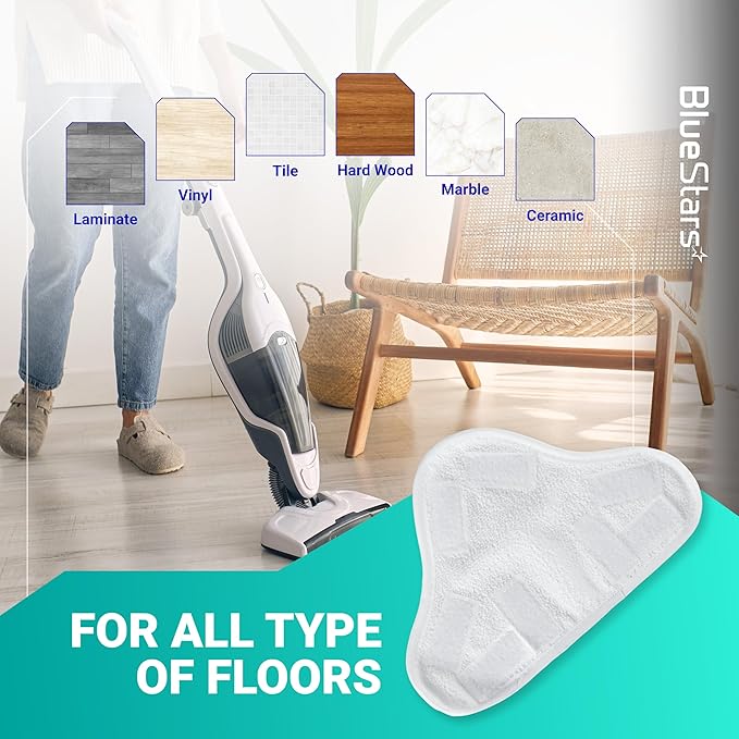 BlueStars 8-Pack Microfiber Steam Mop Pads Replacement – Compatible with H2O H20 Steam Mop X5 Steam Cleaners – Washable & Reusable, Exact Fit for H2O X5 Steam Cleaners