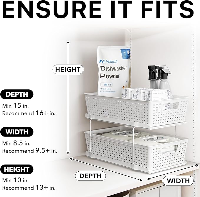 Simple Houseware 2 Tier Bathroom Organizer Tray Pull-Out Sliding Drawer, Under Sink Storage, White