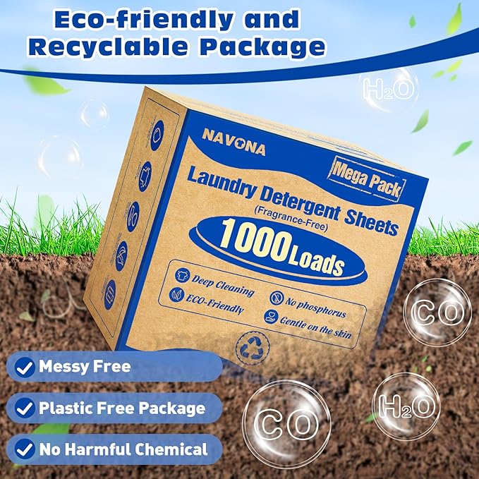 1000 Loads Mega Pack Laundry Detergent Sheets, Eco-friendly Laundry Sheets, Powerful Cleaning, Suitable for Homes, Dorms, and Apartments- [Fragrance-Free]
