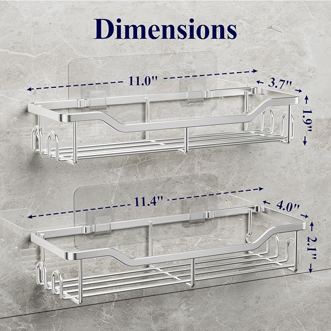 Kitsure Shower Caddy Large - Adhesive Shower Organizer, Stainless Steel Shelf for Inside Shower, No Drill Bathroom Organizers and Storage, Home Decor Accessories, 2 Pack, Sliver