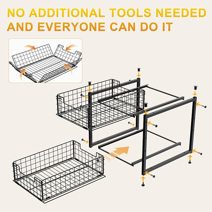Under Sink Organizer, 2-Tier Pull Out Cabinet Organizer, Kitchen Bathroom Organizer and Storage, Spice Rack for Kitchen, Multi-use Sliding Drawers Shelves, Pack of 2