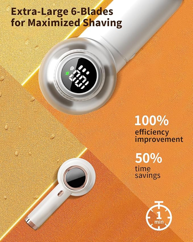 Fabric Shaver, 𝟮 𝗶𝗻 𝟭 Rechargeable Lint Remover with Brush, Large Sweater Shaver with Digital Display, 3 Speeds Lint Shaver, 6-Leaf Blades Lint Remover for Clothes, Sofa, Bedding, White