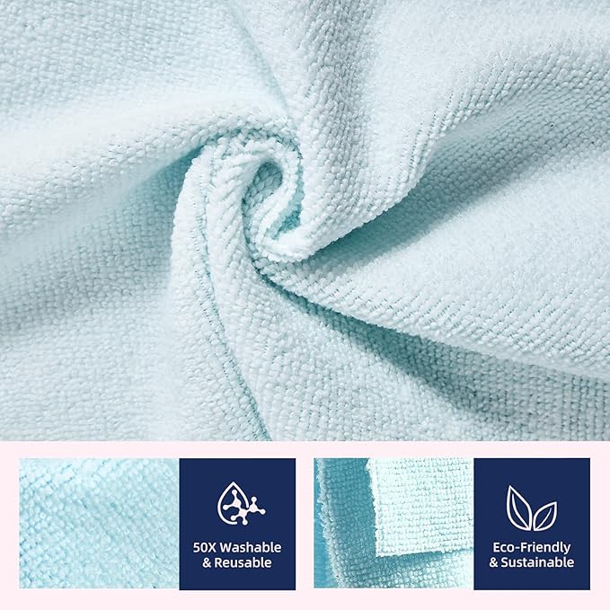 & PLUSH Microfiber Cleaning Cloth Roll - 70 Pack, Tear Away Microfiber Towels, 12" x 12", Reusable, Washable, Streak Free, Ultra Absorbent Dish Rags for Car, Home, Garage or Shop (Pink and Blue)