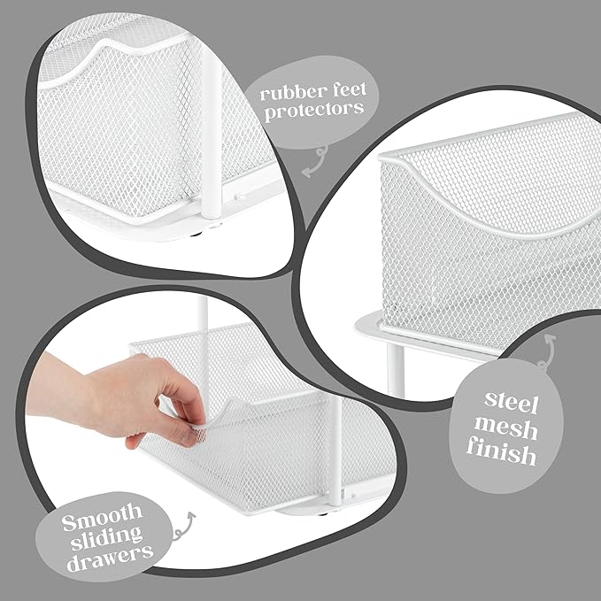 Sorbus 2 Sets of 2 Tier Metal Under Sink Organizer for Bathroom, Kitchen, Strong Steel Mesh Sliding Drawers for Under Sink, Under Cabinet, Closet, Kitchen, Pantry, Bathroom Organizers and Storage