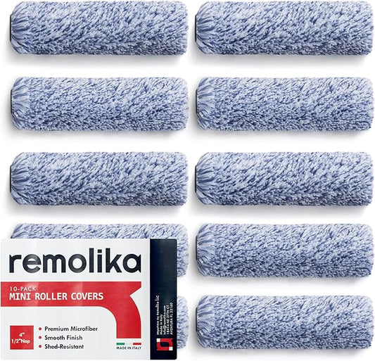 10 - Pack 4 Inches Mini Paint Roller Covers for Smooth and Lint-Free Finish – 1/2 Nap - Made in Italy - Premium Microfiber Roller Naps for All Paints and Stains