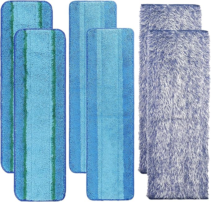 6 Pack Microfiber Cleaning Pad Replacement for Bona Mop, Microfiber Mop Pads for Hardwood Floor Cleaner, 2 Deep Cleaning Pad + 2 Microfiber Cleaning Pad + 2 Dusting Pad Apply for Bona Family of Mops