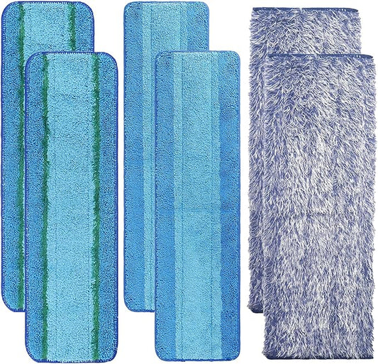6 Pack Microfiber Cleaning Pad Replacement for Bona Mop, Microfiber Mop Pads for Hardwood Floor Cleaner, 2 Deep Cleaning Pad + 2 Microfiber Cleaning Pad + 2 Dusting Pad Apply for Bona Family of Mops