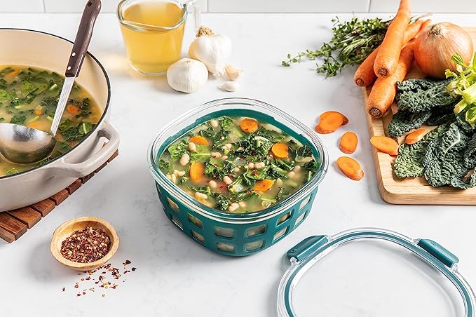 Ello Duraglass Meal Prep Container- Glass Food Storage Container with Silicone Sleeve and Airtight BPA-Free Plastic Lid, Dishwasher, Microwave, and Freezer Safe