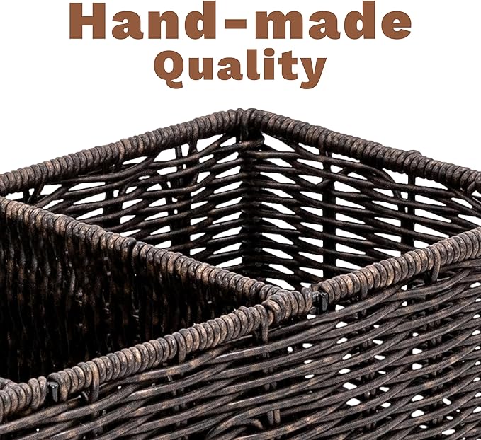 myHomeBody Wicker Basket With 3 Compartments, For Toilet Tank Paper Rolls, Hand Woven Bathroom Countertop Organizer, Bedroom Organization, 1pc, Rustic Brown