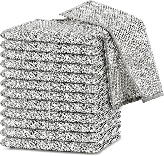 12 Pack Wire Cleaning Cloths Double Layer Multi-Purpose Wire Dish Cloths Durable Wire Dish Cloths Scratch-Resistant Wire Rags for Kitchen Suitable for Cookware Cutlery Sinks Dishes