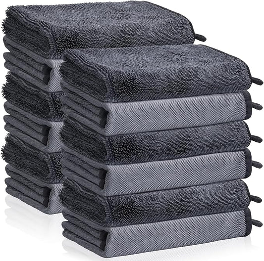 12 PCS Microfiber Towels for Cars 24x16 Inch Microfiber Cleaning Cloths Bulk Soft Car Detailng Towel Cloths 600 GSM Detailing Buffing Quick Drying Towel Polishing Waxing Auto Detailing Towel Cloth