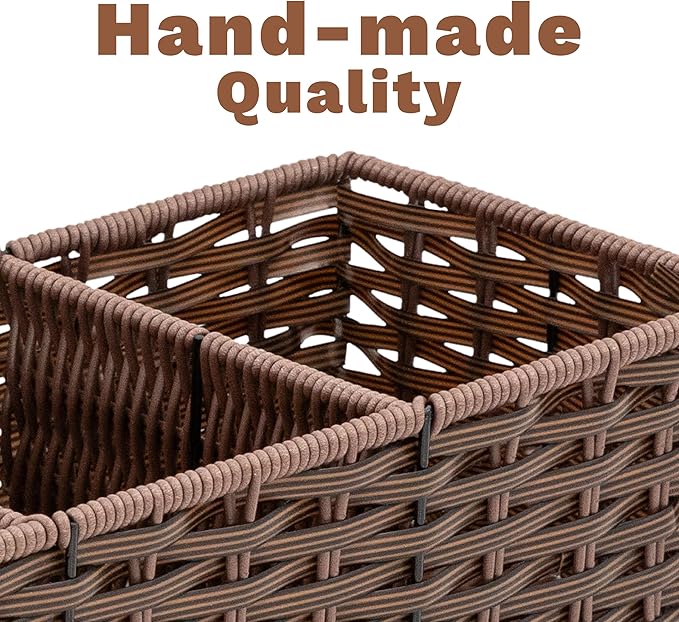 myHomeBody Wicker Basket With 3 Compartments, For Toilet Tank Paper Rolls, Hand Woven Bathroom Countertop Organizer, Bedroom Organization, 1pc, Dark Walnut